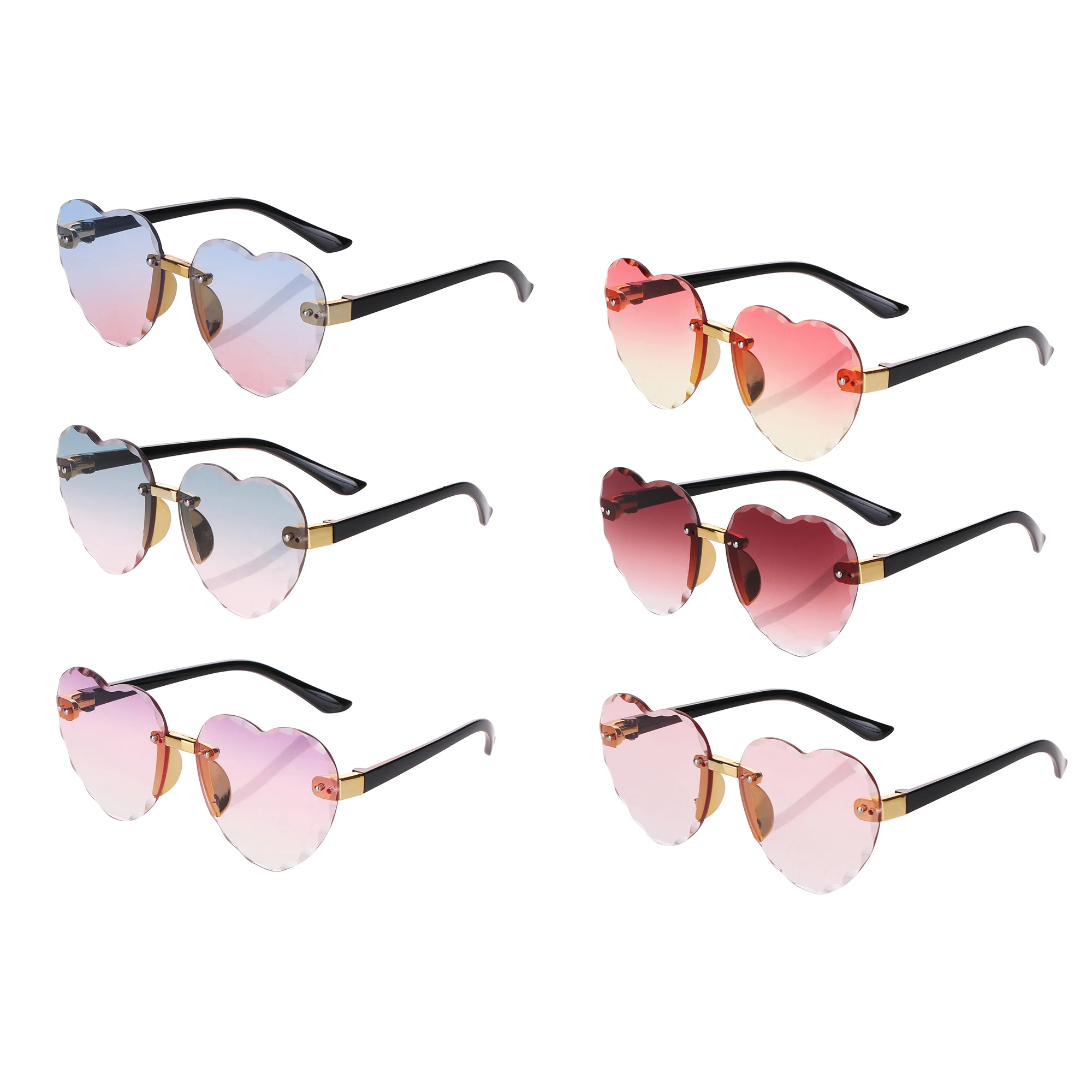 

New Child Cute Heart Rimless Frame Sunglasses Children Kids Gray Pink Red Lens Fashion Boys Girls Uv400 Protection Eyewear