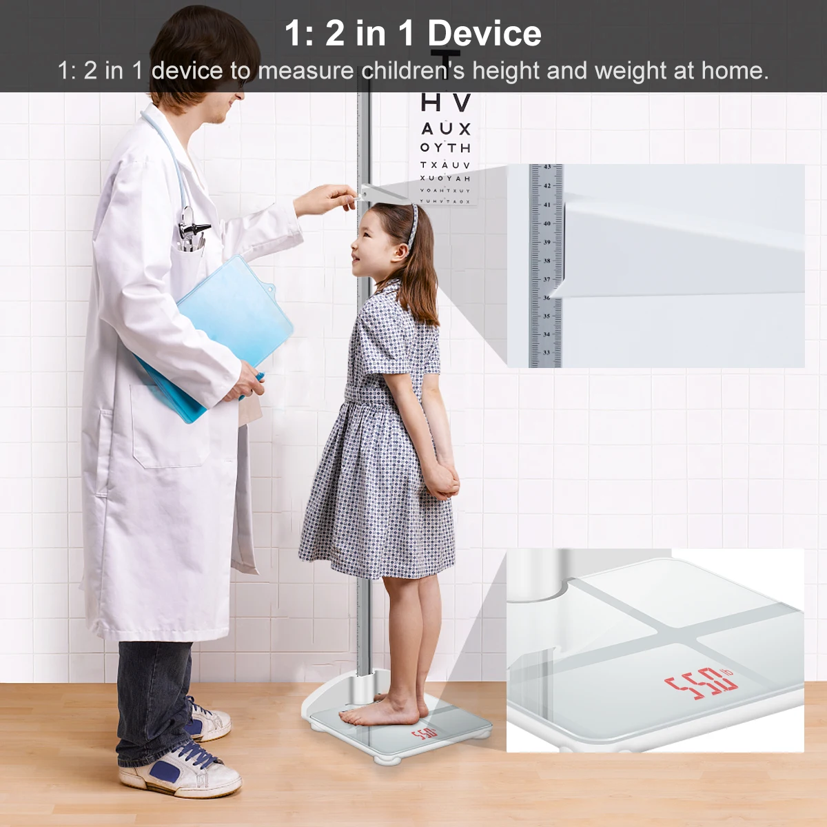 Height Rod Stadiometer Foldable Child Height Meter & Scale 2-in-1, Measuare 79 Inch & 200lbs