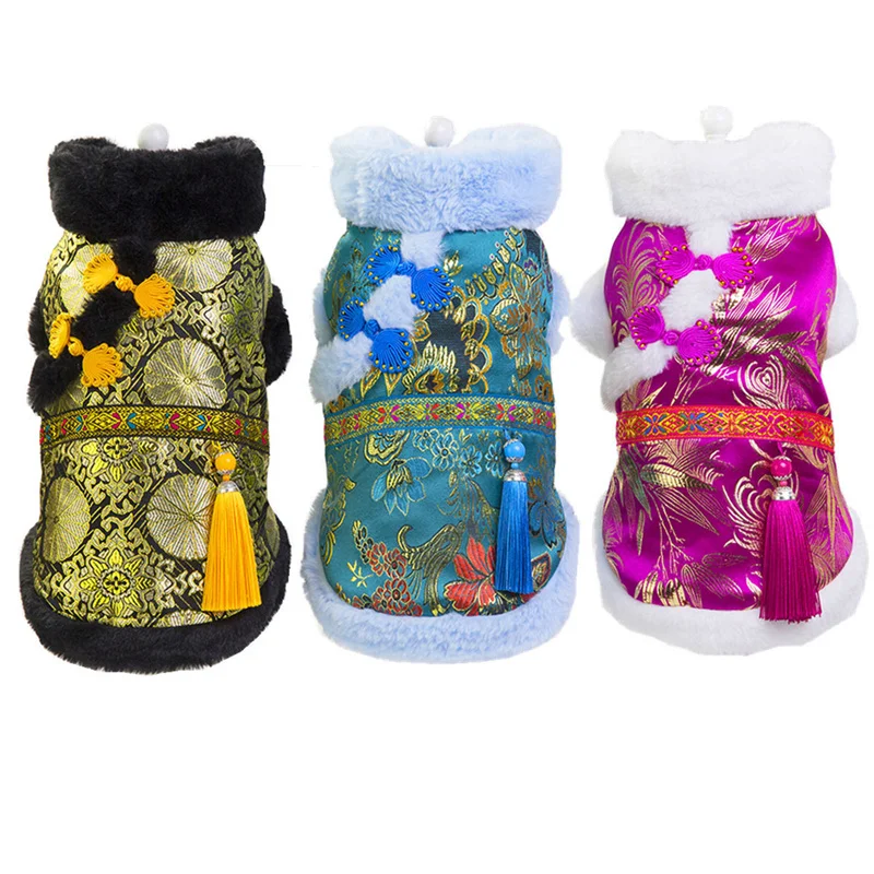 

New Dog Cat New Year Coat Dog Coat Pet Clothes with Chinese Style New Year Costume Pet Coat Chinese Button Tang Suit