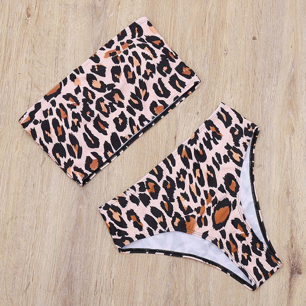 

Bikini Women Push Up Swimsuit Female Leopard Print Tube Top Bikini 2021 Sexy Bathing Suit Beach Bathers Biquini Bandeau Swimwear