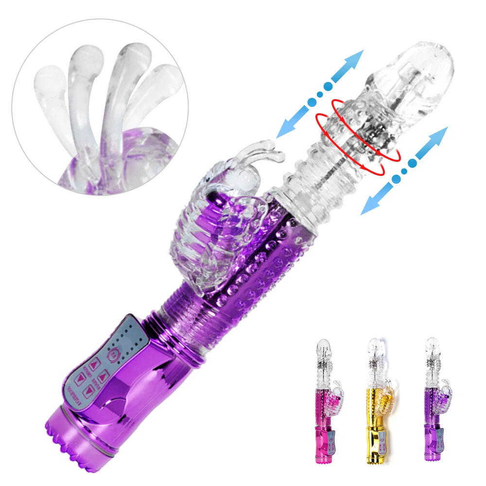 Телескопический вибратор-фаллос "Кролик" для стимуляции точки G и клитора, массажер вагины, секс-игрушка для женщин и мастурбации.
