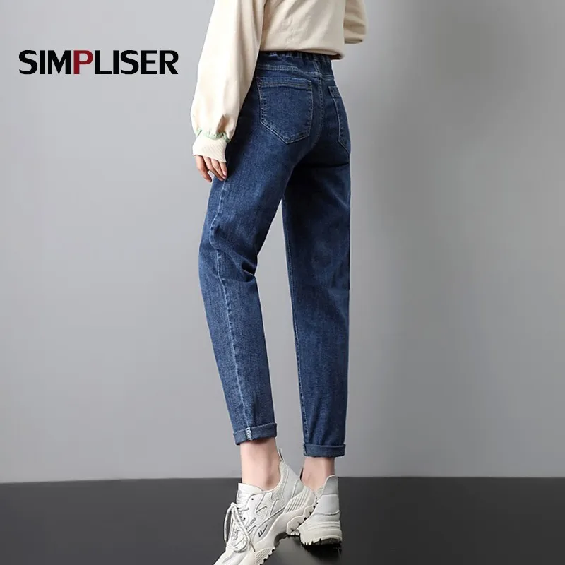 Plus Size 34 Women Jeans Harem Pants Denim Blue Grey Female Casual Jeans Trousers Elastic High Waisted Femme Mom Jeans 2021