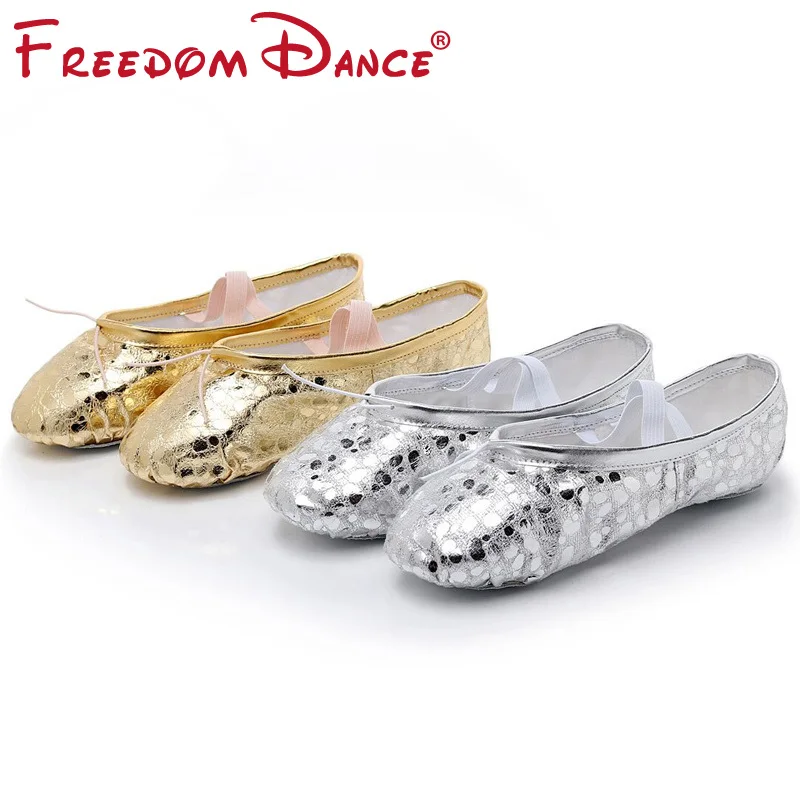 

Bursting National Girl Dance Shoes Breathable Sequins PU Performance Shoes Silver Gold Soft Ballet Shoes Belly Yoga Dance Shoes