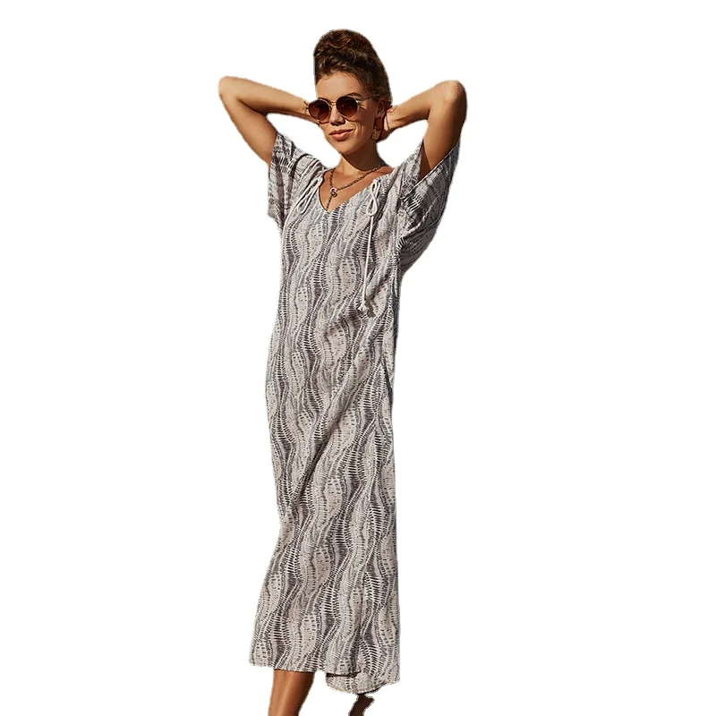 

Women Dress Fashion Retro Striped Print Dress Short Sleeve Summer Loose Casual Medium Length Dress Vestido Feminino Donsignet