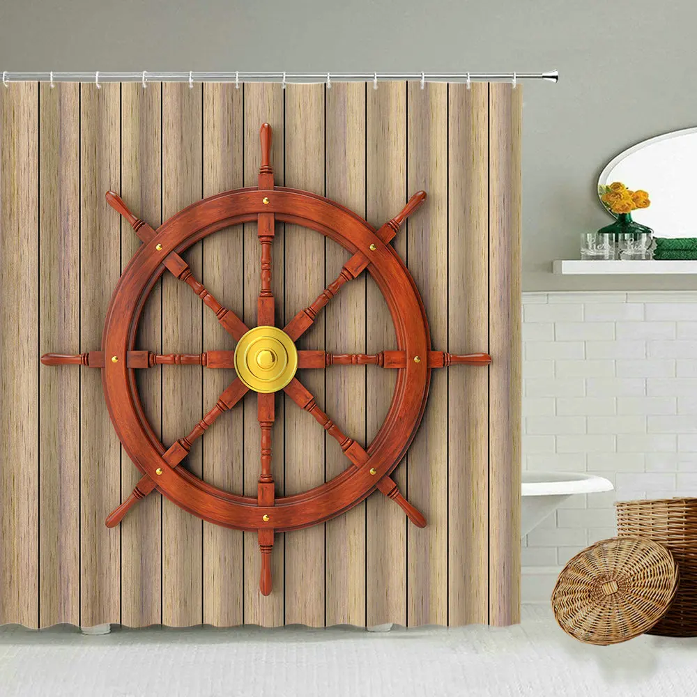 Занавеска для душа с якорем в морском стиле детская деревянная ретро-занавеска