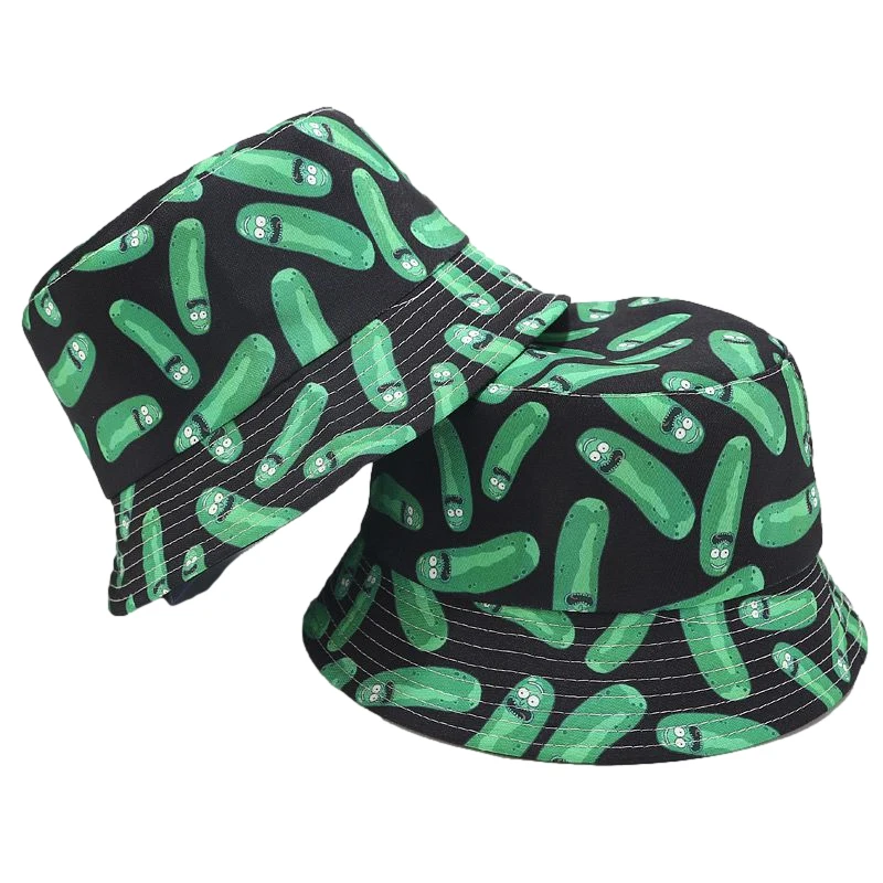 

Cartoon Cucumber Print Bucket Hat Panama Summer Sun Hats for Men Women Foldable Double-Sided Cap Outdoor Bob Fisherman Caps