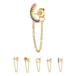 1Pcs Romantic Color Zircon Moon Star Rose Tassel Earrings for Women Cute Earrings Stud Wholesale Valentine's Day Gift Piercing