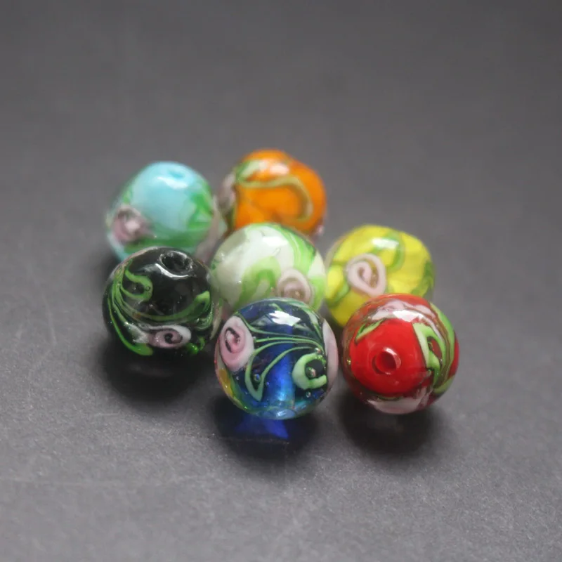 Стеклянные бусины ручной работы 12 мм 10 шт. цветок с зеленым листом смешанные