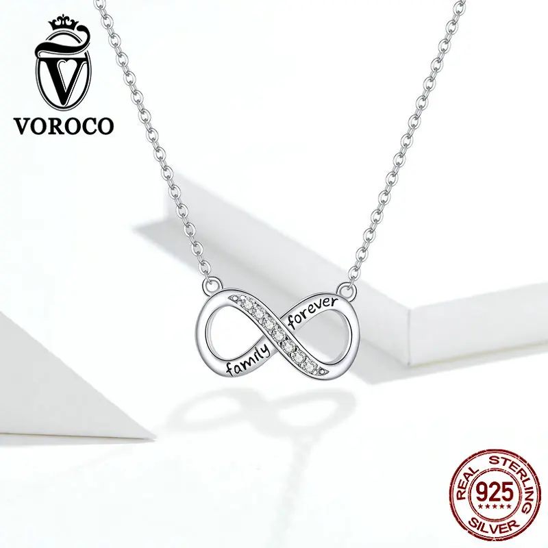 Voroco настоящий 925 пробы серебряный кулон ожерелье бесконечность Любовь Семья навсегда короткая цепочка ожерелье для женщин хорошее ювелирное изделие BKN352