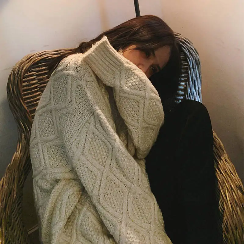 Женский толстый свитер Bella Philosophy синий однотонный вязаный пуловер с высоким