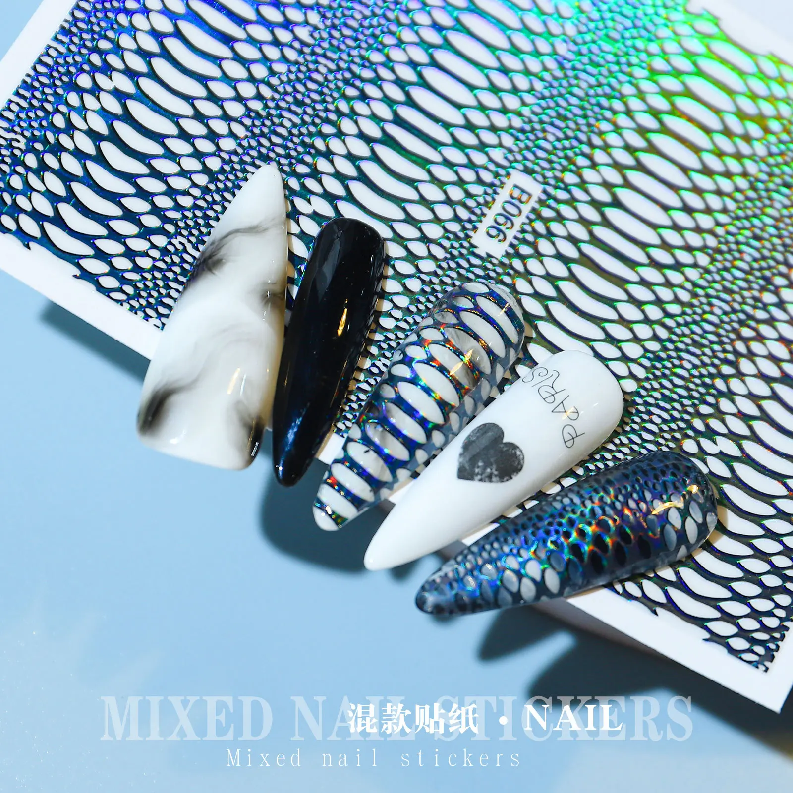 12 листов наклеек для ногтей Полые переводные наклейки Модный узор змеи