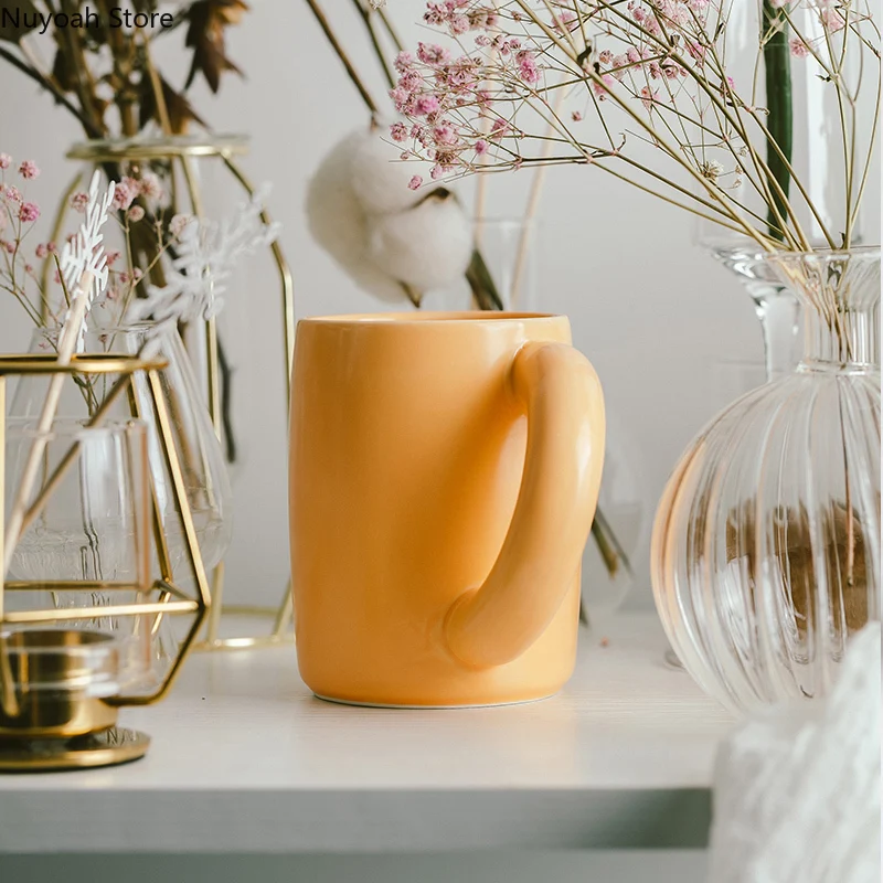 

Nordic Light Luxury Ceramic Mug Capacity 400ml Creative Coffee Cup Home Breakfast Cup Milk Cup Living Room Home Decoration