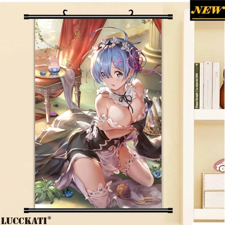 40X60 см Re Zero Re: Zero Kara Hajimeru Isekai Seikatsu Rezero Rem Сексуальная лоли, нарисованная аниме прокрутка, холст, постер - Цвет: W
