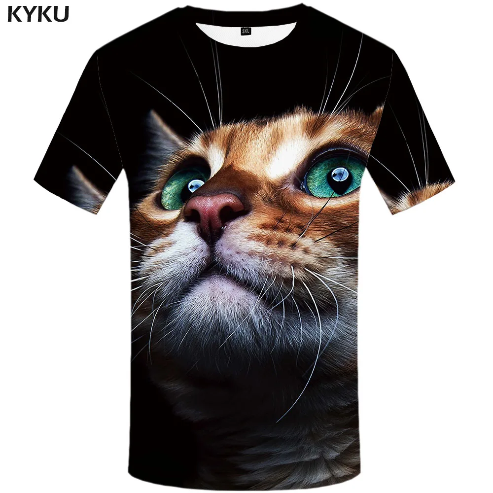 

KYKU Cat T shirt Men Animal Funny T shirts Lovely T-shirts 3d Cartoon Tshirt Printed Funny Tshirts Casual Mens Clothing T shirts