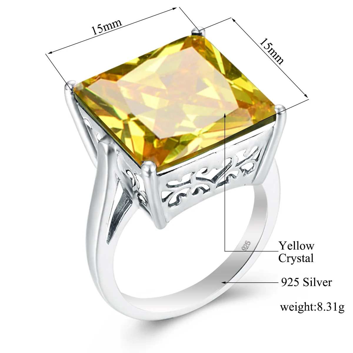 

Silver Chakra 925 Silver Rings For Women Square Yellow Citrine Gemstone Wedding Ring Bohemia Style Handmade Fine Jewelry Sale
