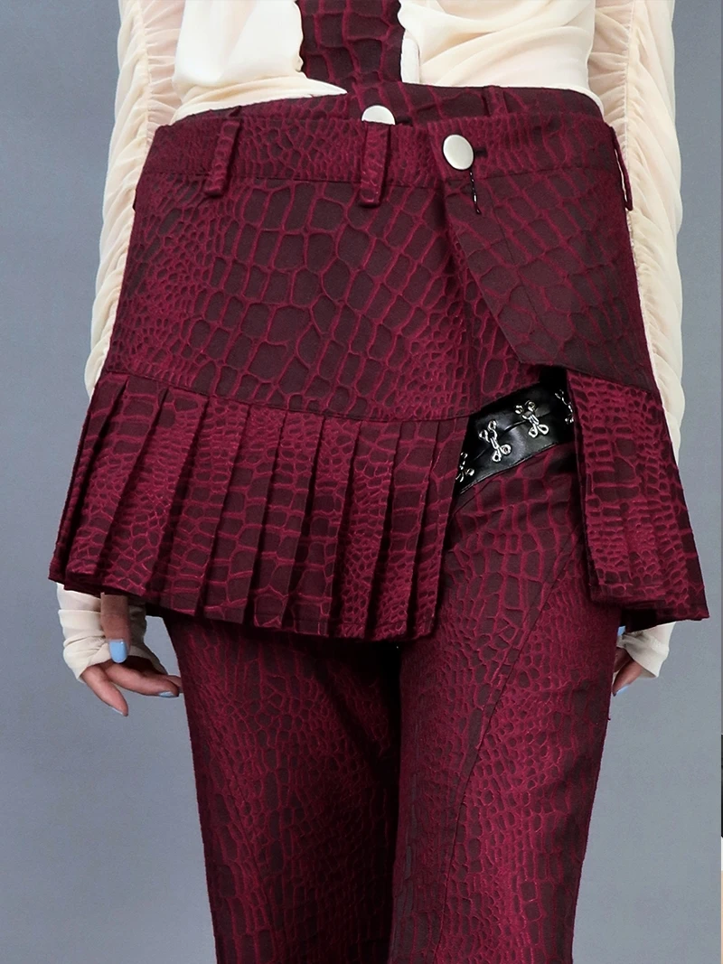 

original designer punk one piece mini skirt all match spring autumn red wine black a line pleat goth dark short skirts