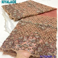 hand beaded lace fabric 2021 high quality lace african embroidery tulle lace fabric nigerian lace for wedding dresses ksni5288