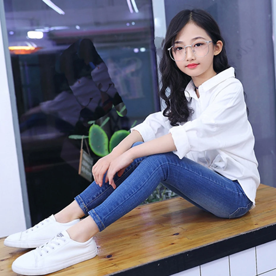 Джинсы для девочек узкие брюки карандаш детские джинсы с эластичным поясом