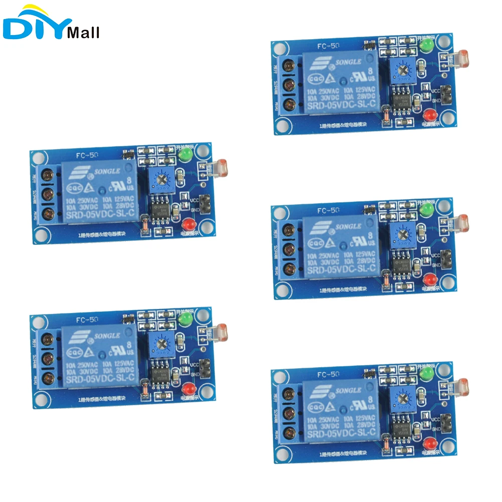 

5pcs DC 5V 1 Channel Relay Module with Photoresistor Sensor LM393 for Arduino