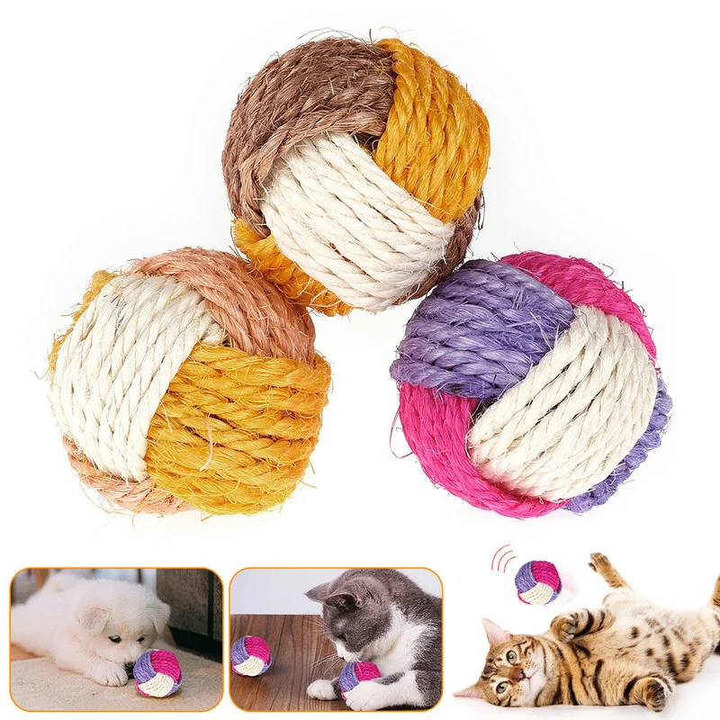 

3 Pcs Cat Sisal Weave Balls Interactive Scratch Chew Toy Cats Scratcher Ball Bite Wear Resistant Kitten Playing Exercise Toys