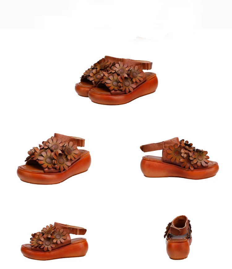 

2021 Spring/Summer New Mori Girl Fish Mouth Leather Platform Retro Sandals