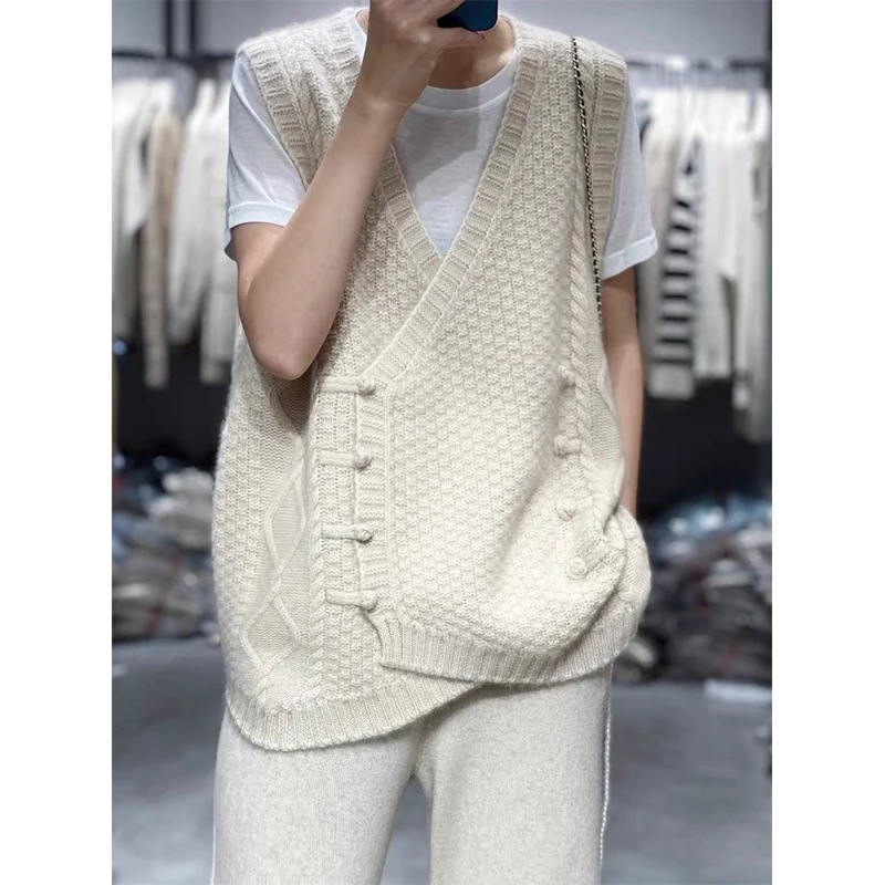 Женский жилет с V-образным вырезом мягкий свободный Трикотажный из 2022-ной шерсти