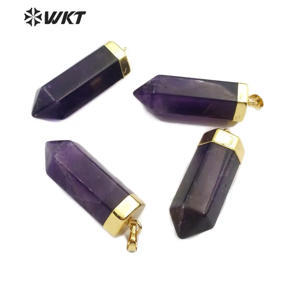 WT P1466 кулон из натурального камня точка камень темно фиолетовый цвет с золотом