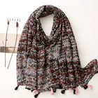 Женская мода, африканская Геометрическая Этническая кисточка, шаль из вискозы, шарф с принтом, Мягкая повязка на голову, мусульманский хиджаб Sjaal 180*90 см