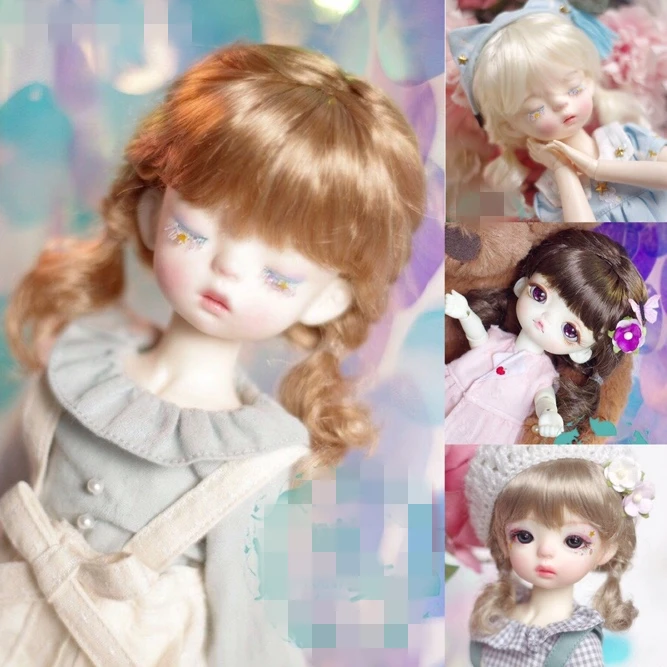 BJD парик куклы 1-3 1-4 1-6 Размер мохеровый с двумя косами Аксессуары |