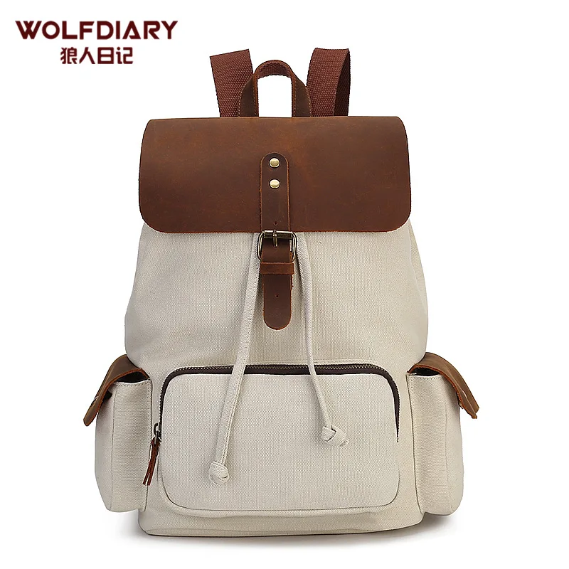 Canvas Backpack Canvas Backpack women's 2021 New Retro casual backpack Crazy Horse Leather Backpack