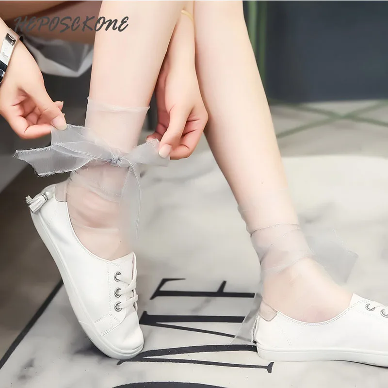 Женские шелковые кружевные милые носки в Корейском стиле с бантом свежие