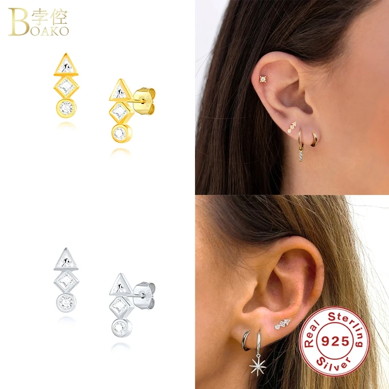 

Boako S925 Sterling Silver Stud Earring C-Shaper Piercing Ohrringe Pendiente Earring For Women Wedding Gifts Jewelry orecchini