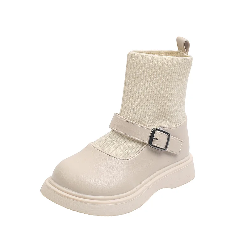 

Children British Style Socks Shoes Autumn 2021 New Girls Non-slip Soft-soled Short Boots Solid Color Casual Martin Boots Chic