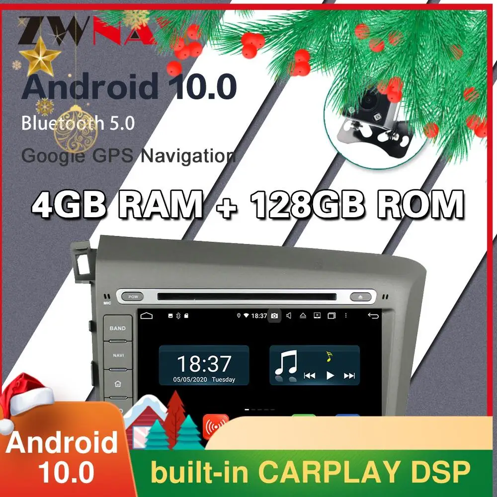 

IPS DSP Android 10 Car Radio Multimedia Video Player For Honda Civic 2012-2015 Navigation GPS 2 din autoradio WIFI 4G 128G