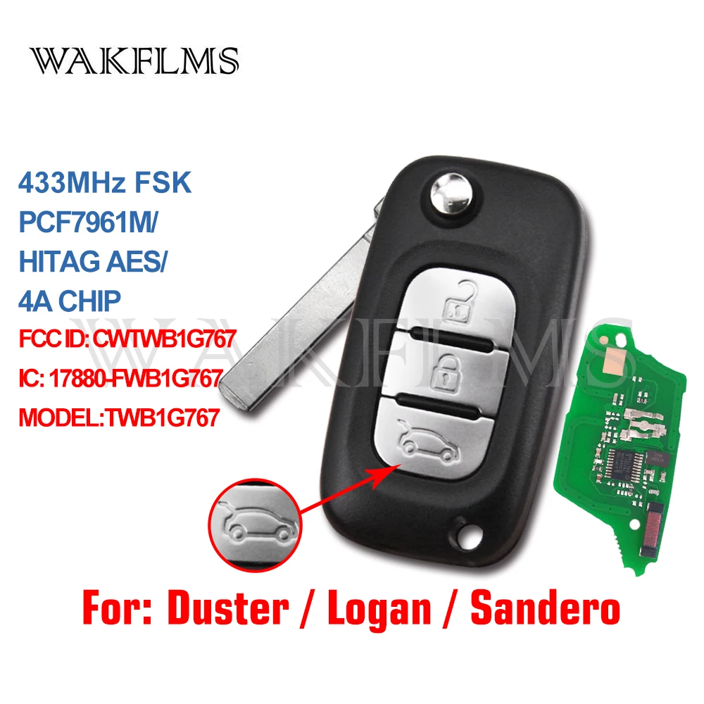 3 кнопки 433 МГц PCF7961M HITAGS AES 4A Чип дистанционного флип ключ для Renault Megane III Twingo CWTWB1G767 17880-FWB1G767