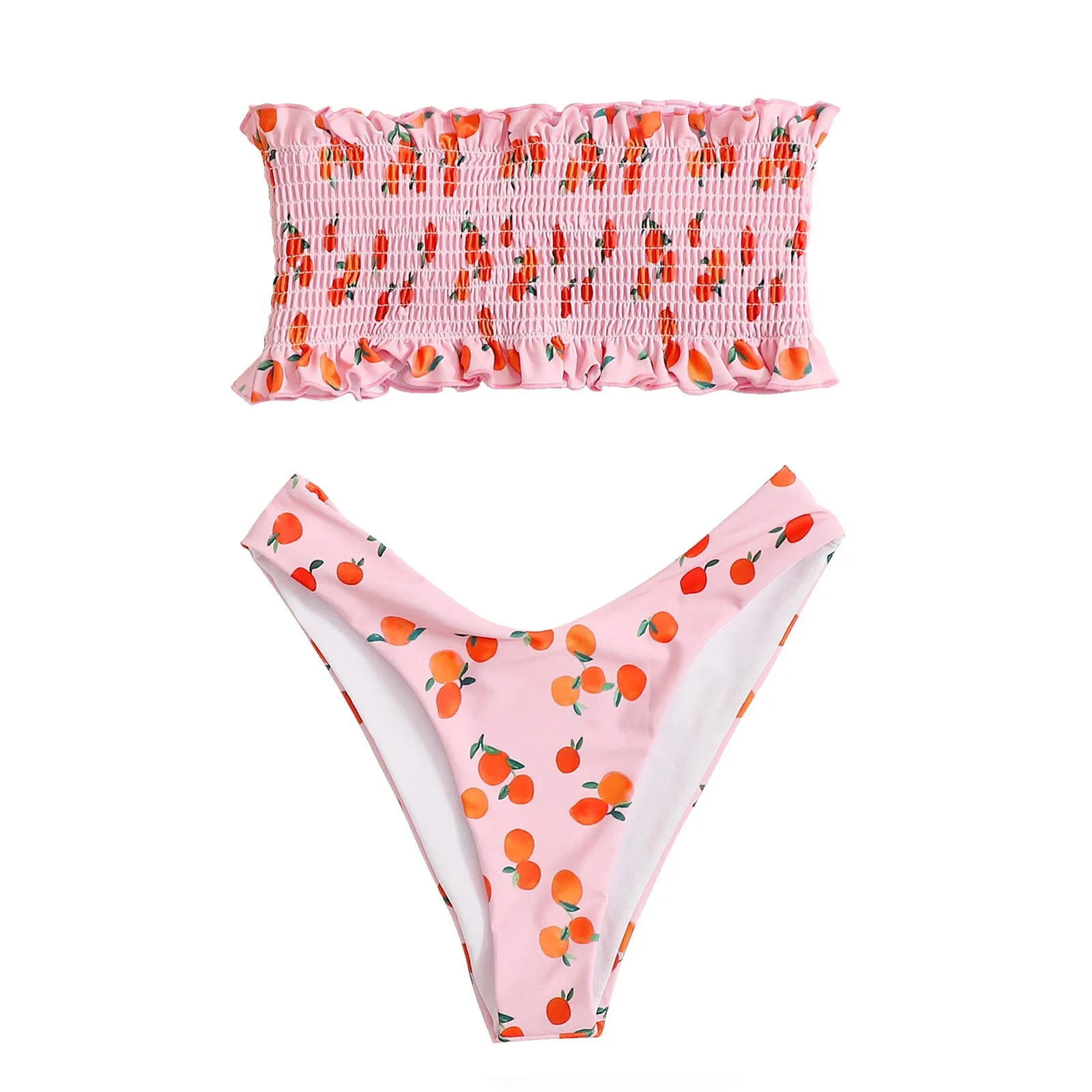 

40# Bandeau Swimsuit Floral Print Bikini Women Swimwear Push-up Separate Bikini Set High Cut Bather Bathing Suit
