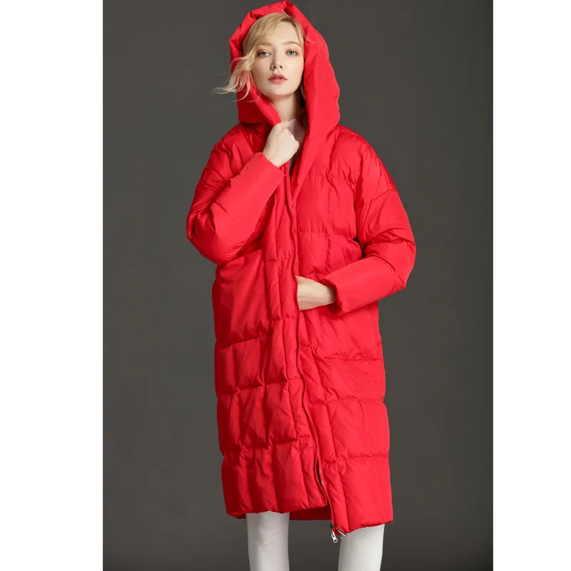 Winter Women's White Oversize Duck Down Coat Hooded Warm Puffy Jacket Korean Long Parka 2020 LJY-177 KJ4024 | Женская одежда