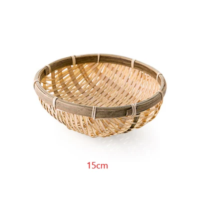 15CM Ручное бамбуковое плетение круглое хранилище корзина для фруктов блюдо из ротанга хлебная корзина для кухни еда Пикник хлеб не лень мини контейнер - Цвет: 15CM
