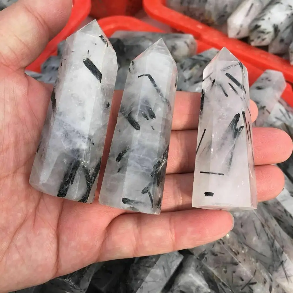 Хрустальная Палочка из черного турмалина кварцевые точки натуральные камни и