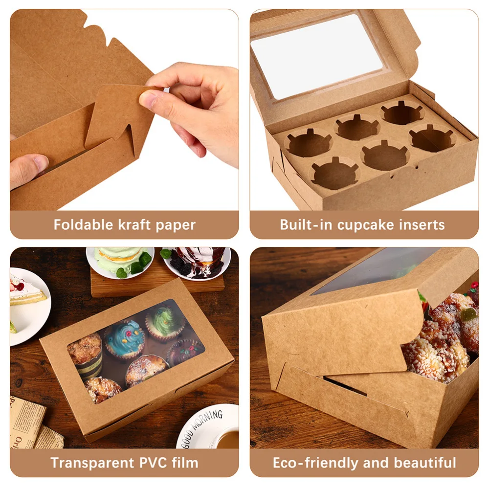 

1 Set 20Pcs Creative Cake Packing Boxes Kraft Paper Cupcake Boxes with Inserts
