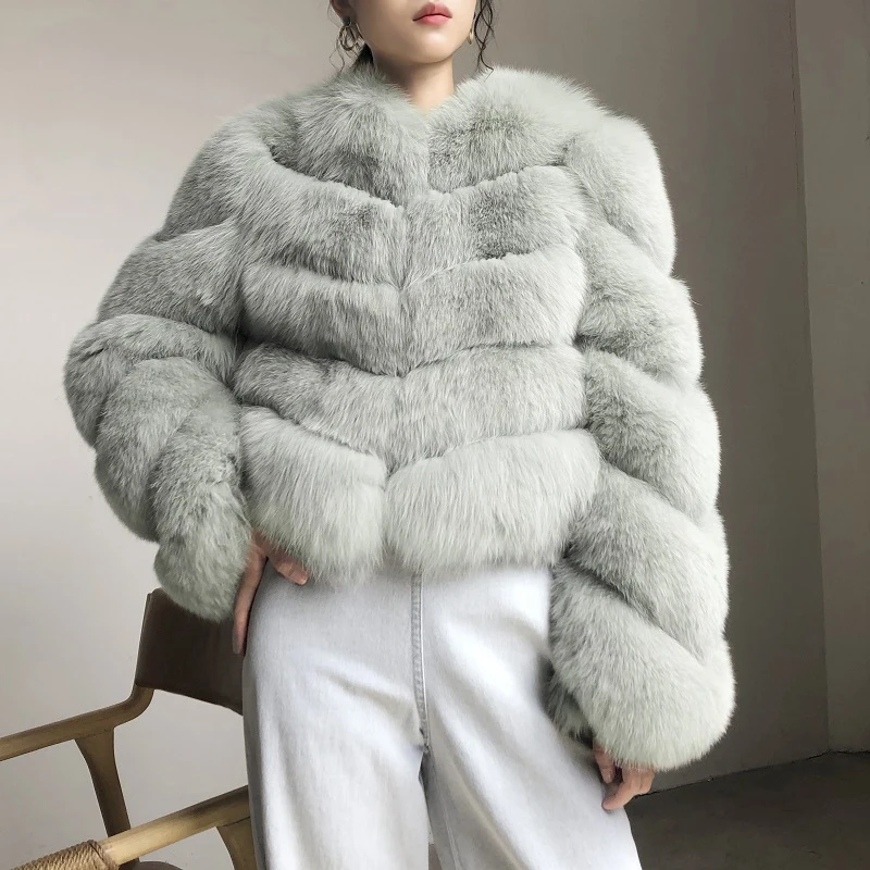 BFFUR Real Fox Fur Coat Short 50cm Long Natural Fox Fur Jackets Whole Skin Fur Coat With Long Sleeve Warm Overcoats Luxury Women