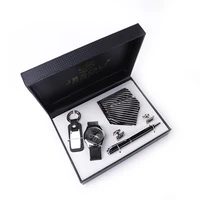 luxury hot sale black brown business mens quartz watch tie cufflinks keychain pen set gift box wristwatch new year present