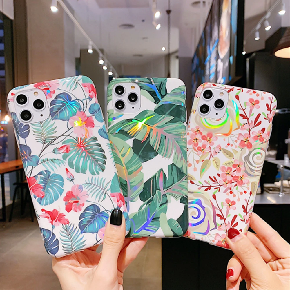 Мягкий лазерный цветочный чехол для телефона Apple iPhone 11 Pro Max XS XR X 7 8 6 6S Plus задняя