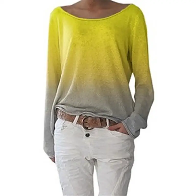 Футболка женская хлопковая футболка с длинным рукавом Gradation широкий воротник