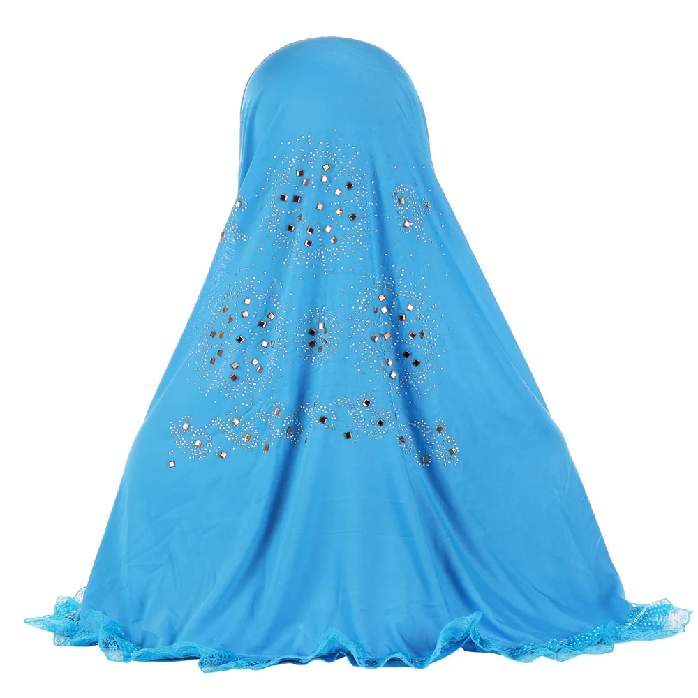 

Rhinestone Lace Decor Soft Headwrap Hijab Muslim Women Jersey Turban Headscarf Solid Color Islam Protection Cap Headband Fashion