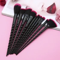 new blackred 10pcsset spiral design plastic handle beauty makeup brushes cosmetic foundation powder blush make up brush tool