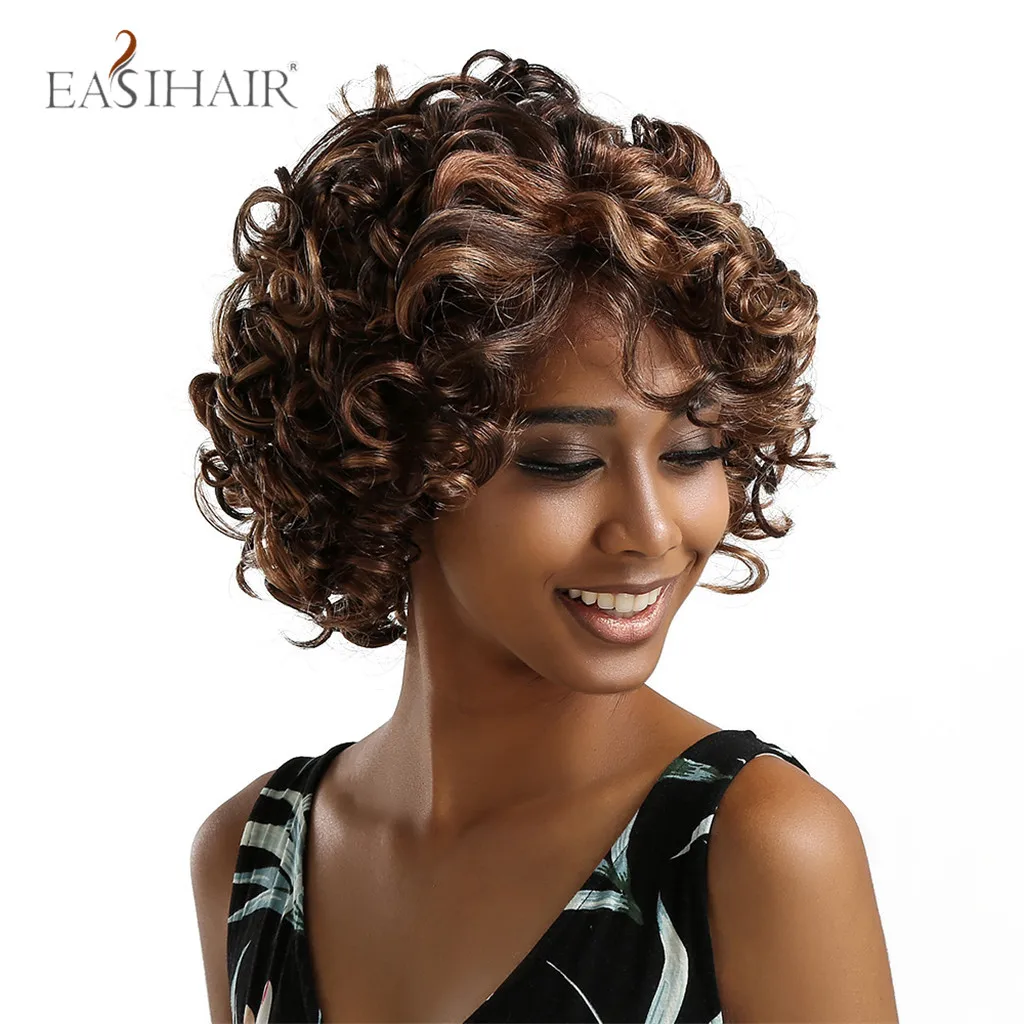 EASIHAIR Короткие вьющиеся коричневые кружевные Передние синтетические волосы боб
