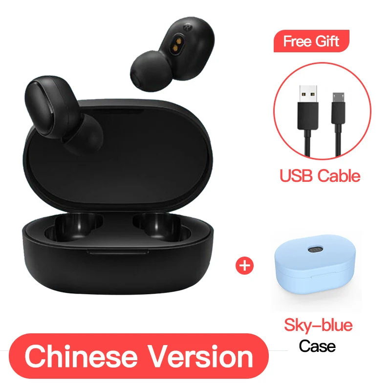 Xiaomi Redmi Airdots глобальная версия Опциональные TWS наушники стерео беспроводной шумоподавление с микрофоном громкой связи AI Bluetooth 5,0 - Цвет: CN add Sky blue case