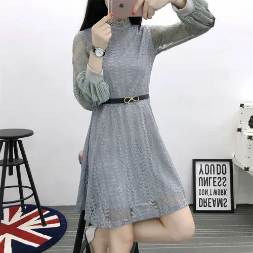 

Casual 2019 Brief Vintage Dress A-line Hollow Out Korean Summer Dress Fashion Stand Sexy Lace Loose Women Dresses