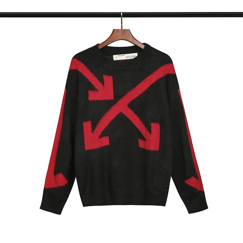 

Chao brand ow arrow round neck knitted mohair for couples black sweater